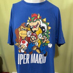 Mario Bowser Luigi Men's Blue T Shirt 2XL 2021 Princess Peach Toad Princess Dais